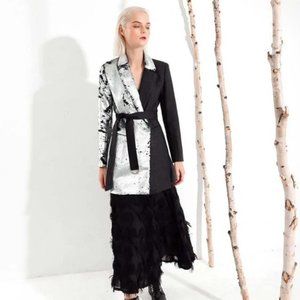 Marigold Shadows Sequin Blazer Hisano Sequins Split Bandage Coat
